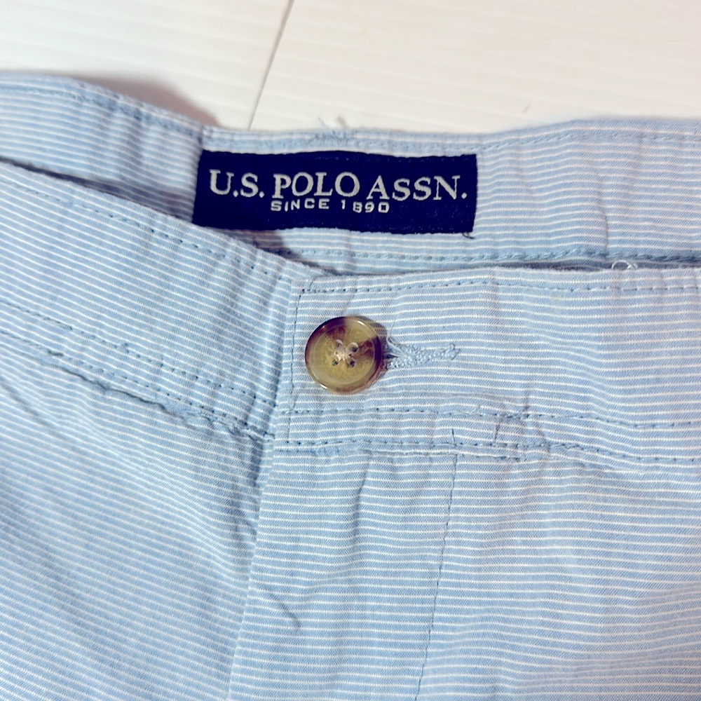 NWT U.S. Polo Assn. Flat Front Striped 12” inseam Cotton Blue Short 46 waist NWT - Picture 7 of 10
